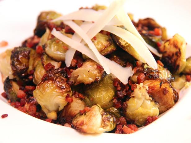 Roasted Brussels Sprouts With Lemon Pancetta And Parmesan Recipes Cooking Channel Recipe Kelsey Nixon Cooking Channel