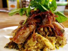 Cooking Channel serves up this Bubble and Squeak with Sausages and Onion Gravy recipe  plus many other recipes at CookingChannelTV.com