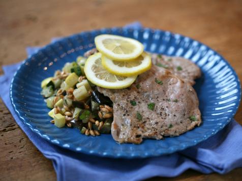 Pork Scaloppini with Summer Vegetable Ratatouille Farro Salad