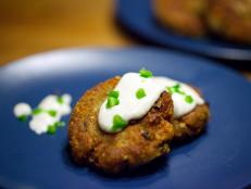 Cooking Channel serves up this Potato Jalapeno Latkes with Horseradish Crema recipe  plus many other recipes at CookingChannelTV.com
