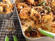 Cooking Channel serves up this Savory Mushroom and Bacon Bread Pudding recipe  plus many other recipes at CookingChannelTV.com