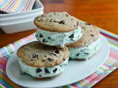 Cooking Channel serves up this Giant Mint Chocolate Chip Ice Cream Sandwiches recipe  plus many other recipes at CookingChannelTV.com