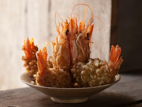 Prawns Fried in Young Green Rice Flakes: Tom Chien Com