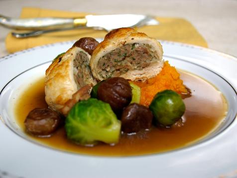 Turkey Paupiettes with Chestnuts and Brussels Sprouts