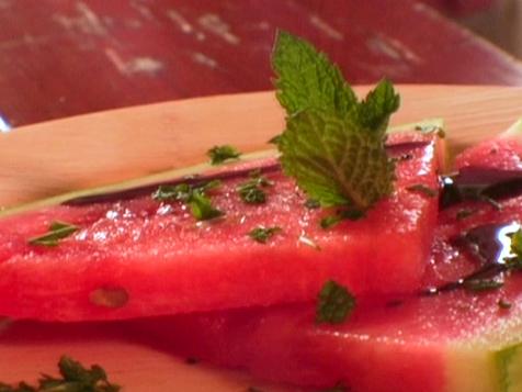 Watermelon with Sweet Balsamic Syrup and Fresh Mint