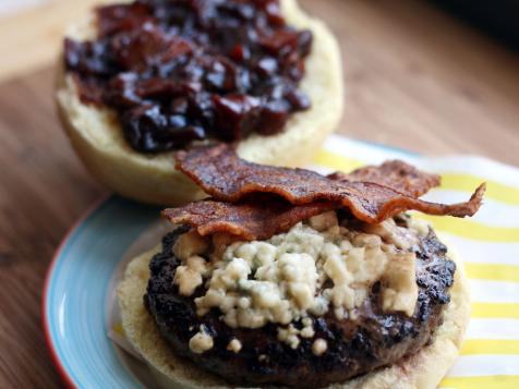 Smoked Bacon Blue Burger with Caramelized Onion Tomato Jam