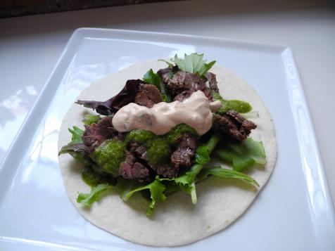 Grilled Steak Tacos with Chipotle Cream and Chimichurri