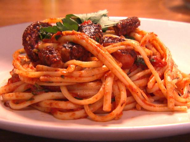 Octopus with Spicy Tomato Linguine : Recipes : Cooking Channel Recipe |  Cooking Channel