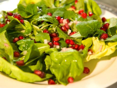 Butter Lettuce, Mache and Pomegranate Seeds Dressed with Champagne Vinaigrette