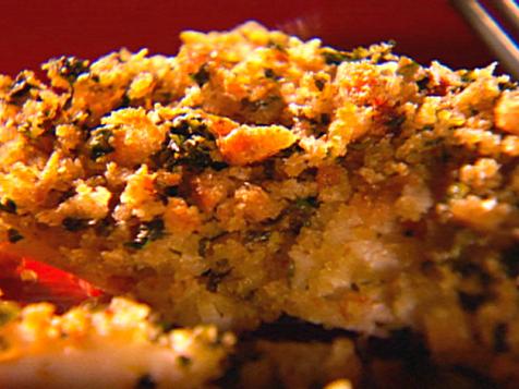 Baked Seabass with Homemade Garlic Butter and Herb Bread Crumb Topping