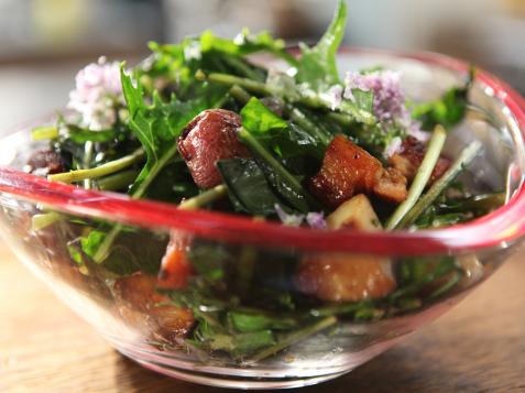 Warm Dandelion, Bacon and Potato Salad