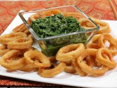 Cooking Channel serves up this Curried Calamari with Cilantro and Mint Chutney recipe from Bal Arneson plus many other recipes at CookingChannelTV.com
