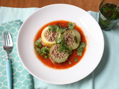Stuffed Summer Squash (Cousa) with Bulgur in Tomato Broth