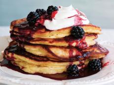 Cooking Channel serves up this Oatmeal-Yogurt Pancakes with Blackberry Crush recipe  plus many other recipes at CookingChannelTV.com