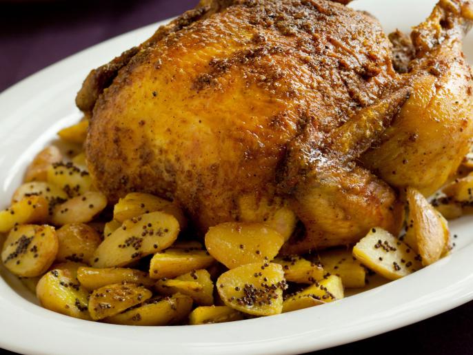 Whole Tandoori Chicken with Mustard Seed-Roasted Potatoes : Recipes ...