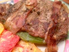 Cooking Channel serves up this Grilled Green Chile-Stuffed Pepper Steaks Wrapped in Bacon recipe  plus many other recipes at CookingChannelTV.com