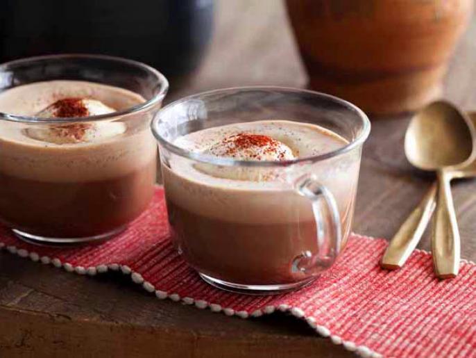 Hot Spiced Mexican Hot Chocolate with Ice Cream Dusted with Chili