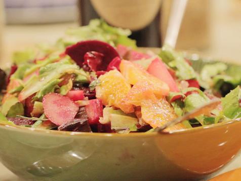 Winter Lettuce Salad with Roasted Beets and Shallot Sherry Vinaigrette