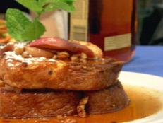 Cooking Channel serves up this White Peach-Bourbon French Toast with White Peach-Pecan Maple Syrup recipe from Bobby Flay plus many other recipes at CookingChannelTV.com