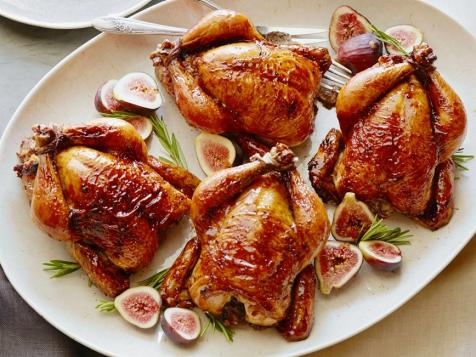 Holiday Hens with Fig Glaze and Cornbread Stuffing