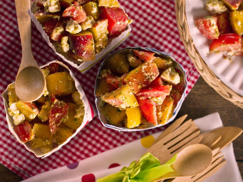 Peach Salad With Tomatoes Feta And Basil Vinaigrette Recipes