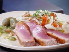 Cooking Channel serves up this Olive Oil Poached Ahi Tuna Mazatlan with Fennel Tarragon Salad recipe  plus many other recipes at CookingChannelTV.com