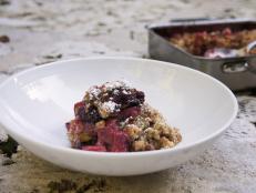Cooking Channel serves up this Spiced Rhubarb and Blackberry Crumble with Pistachio and Orange recipe  plus many other recipes at CookingChannelTV.com