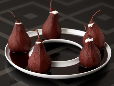 Red Wine Poached Pears with Mascarpone Filling