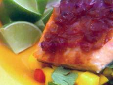 Cooking Channel serves up this Caribbean Salmon with Guava Barbecue Sauce and Mango Veggie Salsa recipe from Ingrid Hoffmann plus many other recipes at CookingChannelTV.com