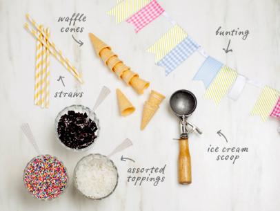 How to host an ice cream social party with a build your own sundae bar and bow tie party favors, by Camille Styles for Cooking Channel