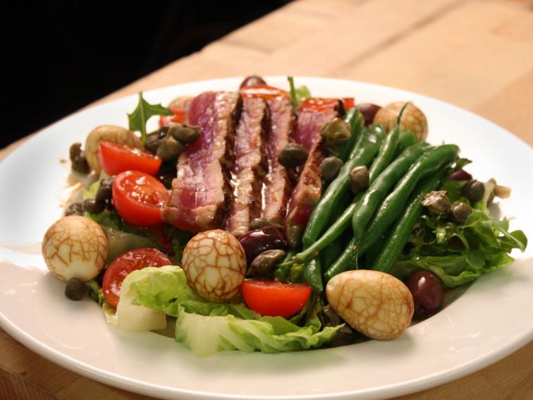 Eastern Style Tuna Nicoise Salad with Tea Marbled Eggs and Wasabi