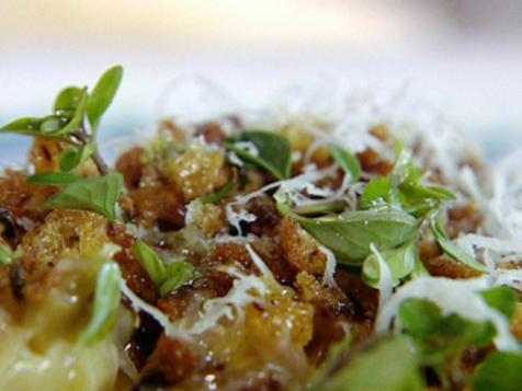 Cheat's Pappardelle with Slow-Braised Leeks and Crispy Porcini Pangrattato