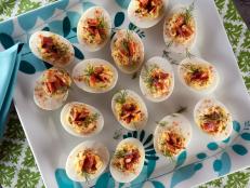 Cooking Channel serves up this Deviled Eggs with Candied Bacon recipe from Kelsey Nixon plus many other recipes at CookingChannelTV.com