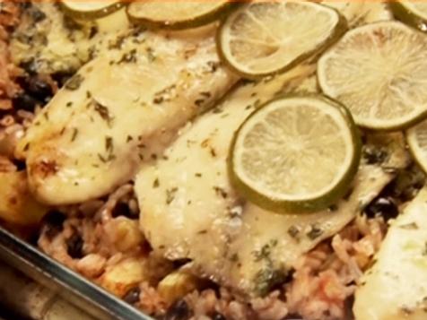 Baked Costa Rican-Style Tilapia with Pineapples, Black Beans and Rice