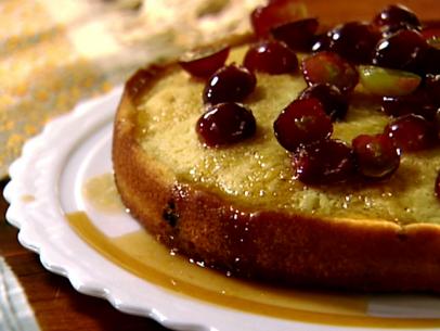 A warm olive oil and grape cake is served for dessert.