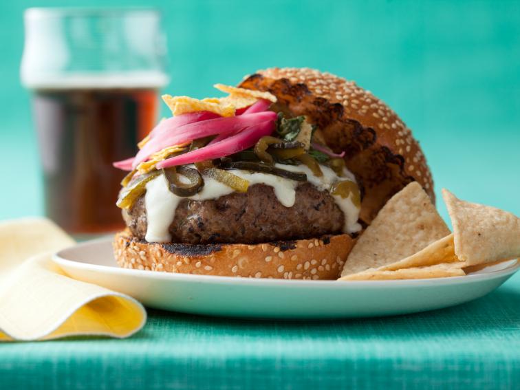 Throwdown's Green Chile Cheeseburgers Recipe Bobby Flay Cooking Channel