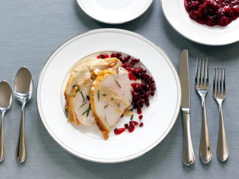 Roasted Turkey Breast with Creamy Gravy and Cranberry Pomegranate Sauce