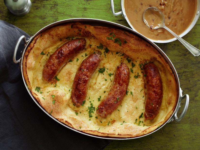 British Toad in the Hole with Mustard-Onion Gravy