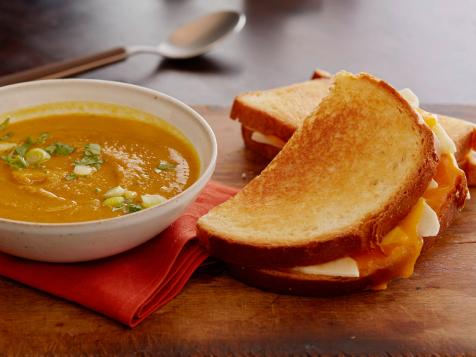 Curried Squash Soup with Apple and Cheddar Melts