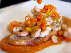 Cooking Channel serves up this Pink Shrimp Crostini, Bouillabaisse Relish and Saffron Aioli recipe from Lynn Crawford plus many other recipes at CookingChannelTV.com