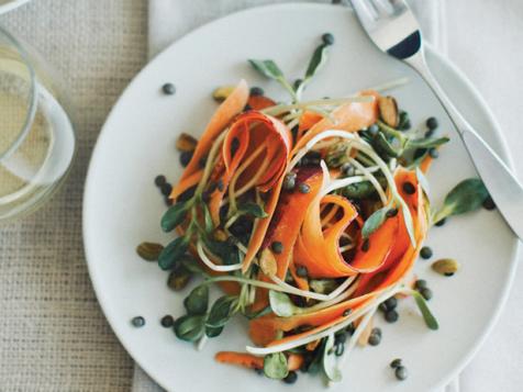 Tangled Carrot and Broccoli Sprout Salad With Tahini Dressing
