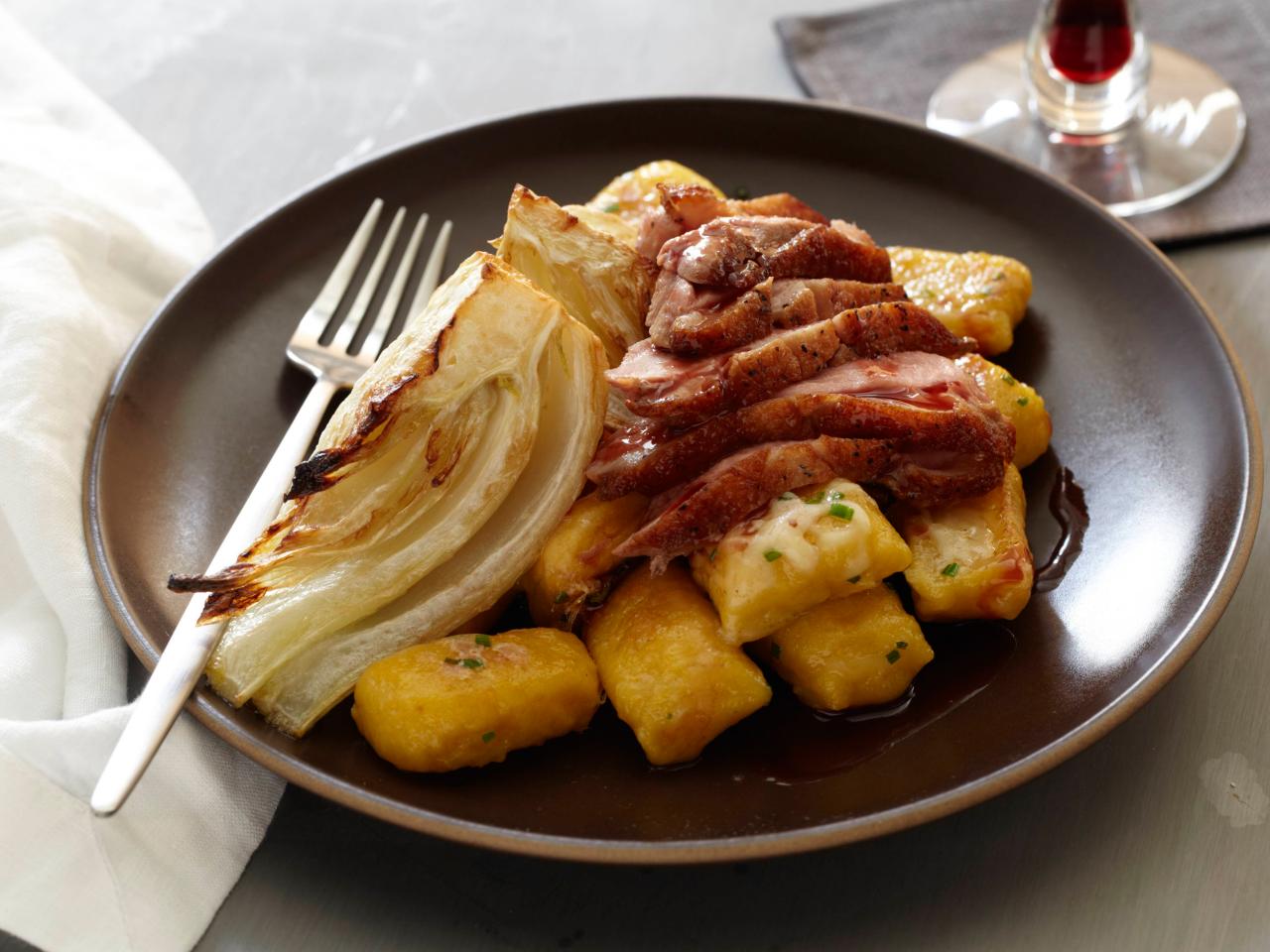 Duck Breast with Red Wine Sauce and Butternut Squash Gnocchi : Recipes :  Cooking Channel Recipe, Chuck Hughes