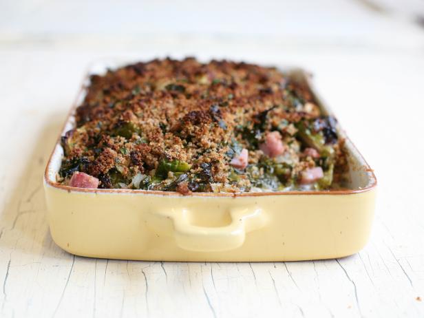 Brussels Sprouts, Kale and Celery Root Gratin