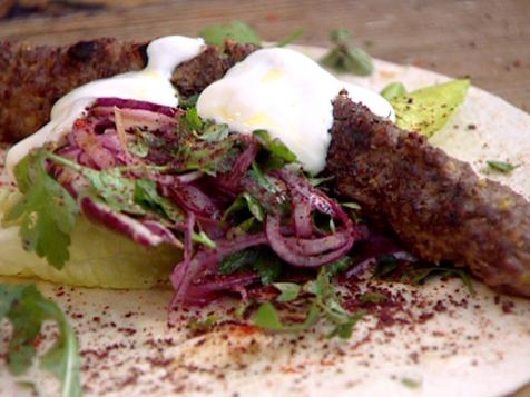 Grilled Lamb Kofta Kebabs with Pistachios and Spicy Salad Wrap
