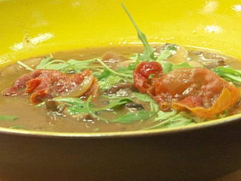 Wild Mushroom Soup with Arugula and Crispy Serrano Ham