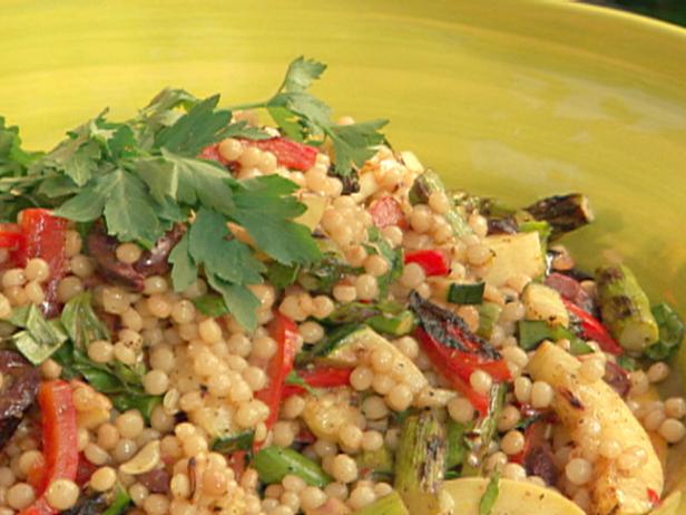 Toasted Israeli Couscous With Vegetables And Lemon Balsamic Vinaigrette Recipes Cooking Channel Recipe Bobby Flay Cooking Channel