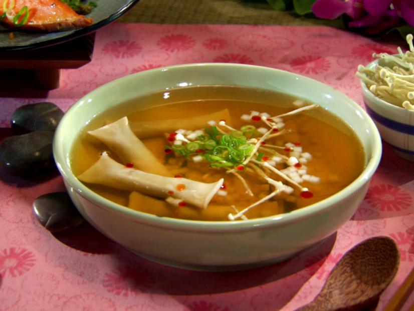 Daikon Soup with Shiitake Cigars and Steamed Sweet Potatoes with Green