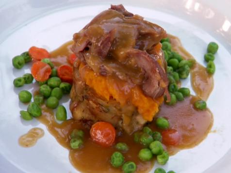Hot Turkey Dinner: Heritage Turkey Leg Confit with Maple Whipped Sweet Potatoes, Baby Carrots and Sweet Peas