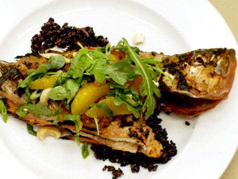 Grilled Whole Fish with Black Rice, Sambal and Citrus Salad