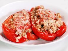 Cooking Channel serves up this Stuffed Peppers with Broken Meatballs and Rice recipe from Rachael Ray plus many other recipes at CookingChannelTV.com